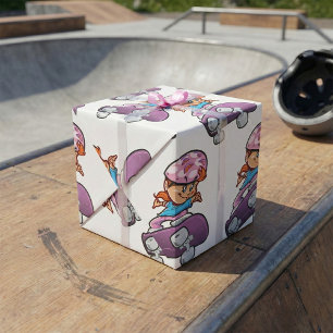 Skater Girl Fun Pink Helmet Skateboard Wrapping Paper