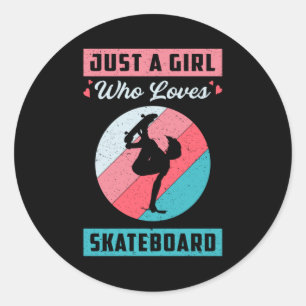 Skater Girl Girls Sk8 Skateboard Retro Gift Idea Classic Round Sticker