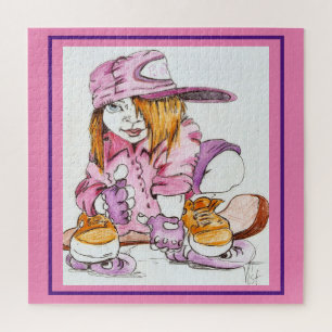 SKATER GIRL IN PINK on SKATEBOARD on a Jigsaw Puzzle