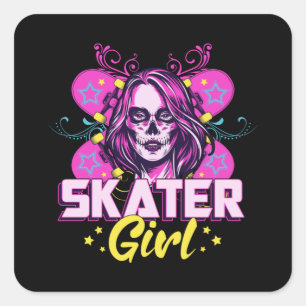 Skater Girl Sk8 Skateboard Girls Skating Gift Idea Square Sticker