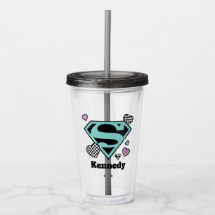 Skater Girl Supergirl Hearts S-Shield Acrylic Tumbler