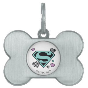 Skater Girl Supergirl Hearts S-Shield Pet ID Tag