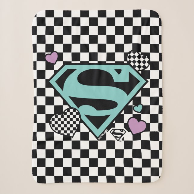 Skater Girl Supergirl Hearts S-Shield Sherpa Blanket (Front)