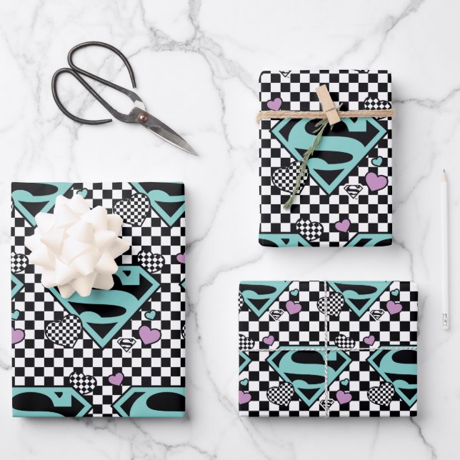 Skater Girl Supergirl Hearts S-Shield Wrapping Paper Sheet (Front)
