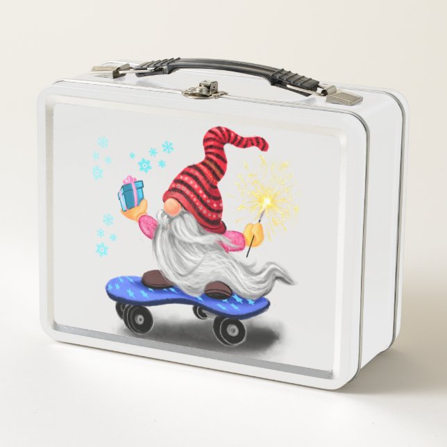 Skater Gnome with Gifts for You Metal Lunch Box (Front)