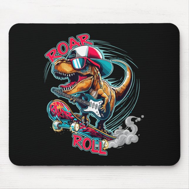 Skater Guitar T-rex Roar Roll Dinosaur For Boys Me Mouse Pad (Front)