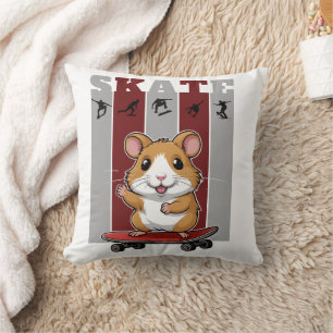 Skater Kawaii Hamster Print Throw Pillow