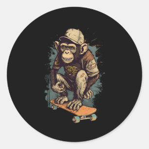 Skater Monkey Chimpanzee Skateboard For Skateboard Classic Round Sticker