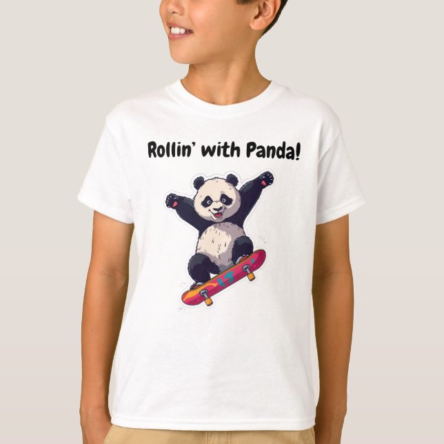 Skater Panda Kids T-Shirt – Cartoon Tee  (Front)