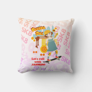 Skater Park Fun Girl Birthday Party Throw Pillow