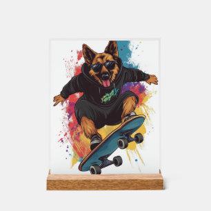 Skater Shepherd � Cool Skateboard Dog Acrylic Sign