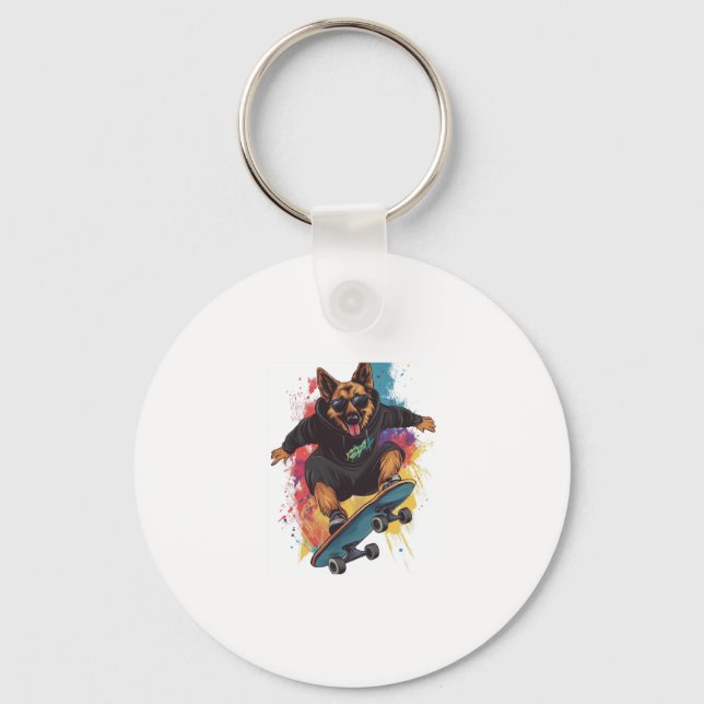 Skater Shepherd � Cool Skateboard Dog Keychain (Front)