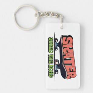 Skater Shred the Road – Retro 70s Skateboarding Keychain
