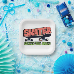 Skater Shred the Road – Retro 70s Skateboarding  Paper Plate