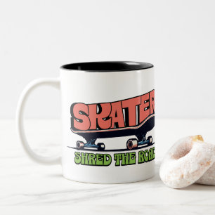 Skater Shred the Road – Retro 70s Skateboarding  Two-Tone Coffee Mug
