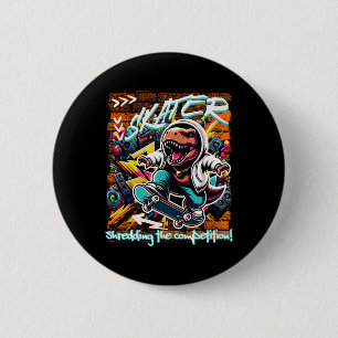 Skater Shredding The Competition! Kids Funny T-rex 2 Inch Round Button