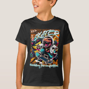 Skater Shredding The Competition! Kids Funny T-rex T-Shirt