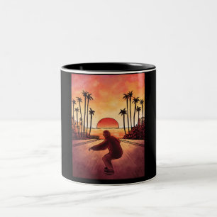 Skater skating downhill Two-Tone coffee mug
