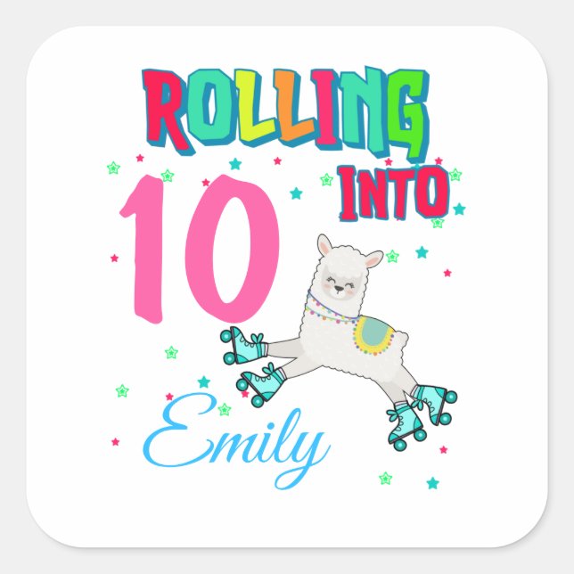 Skater Skating LLama Girl Birthday Party Custom  Square Sticker (Front)