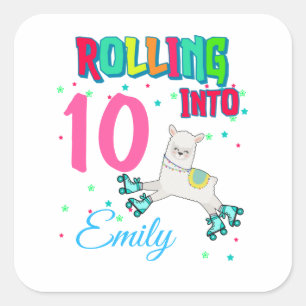 Skater Skating LLama Girl Birthday Party Custom Square Sticker