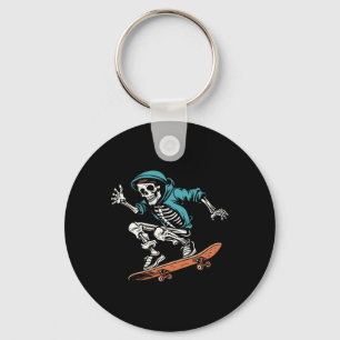 Skater Skeleton Halloween Skateboarder Men  Keychain