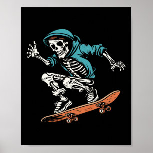 Skater Skeleton Halloween Skateboarder Men Poster