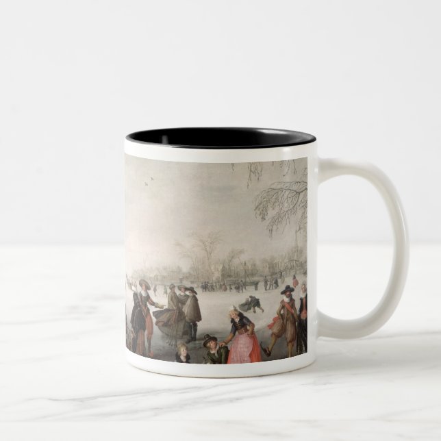 Skaters and a golf party on the ice Two-Tone coffee mug (Right)