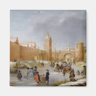 Skaters and Kolf Players Outside City of Kampen Magnet