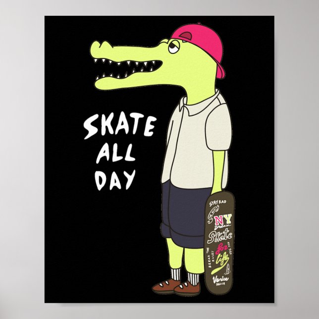 Skaters Having Fun Skateboarding Alligator Gift Fo Poster (Front)