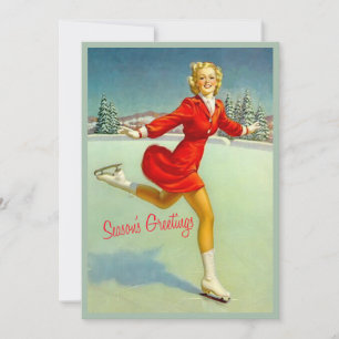 Skaters Valse Retro Carte de Noël Personnalisé Vin