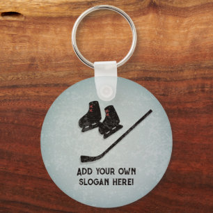 Skates and Hockey Stick for Ice, your own text Keychain