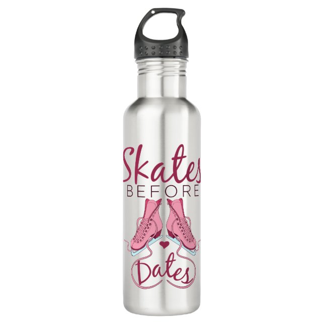 Skates Before Dates Cute Figure Skating Ice Skater 710 Ml Water Bottle (Front)