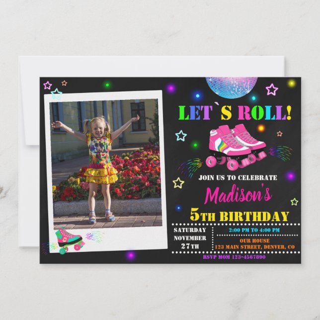 Skating birthday invitation Roller party invite (Front)