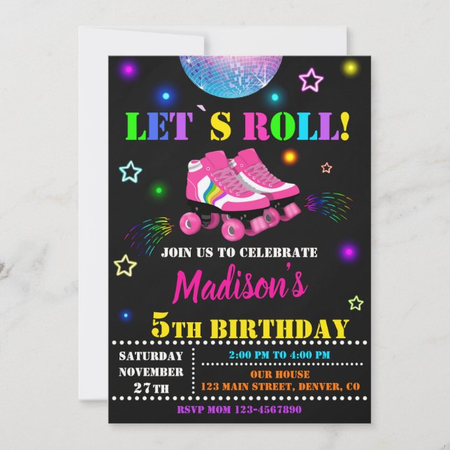 Skating birthday invitation Roller party invite (Front)