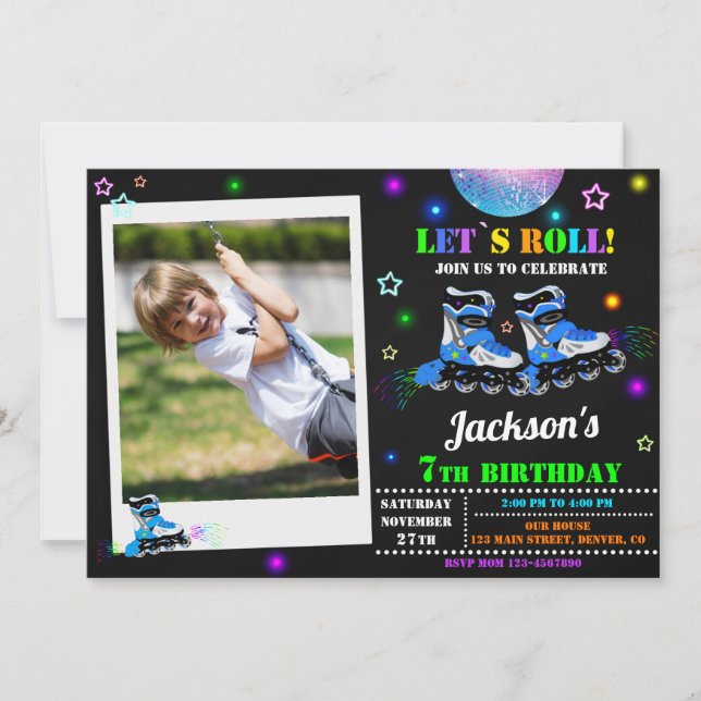 Skating birthday invitation Roller party invite (Front)