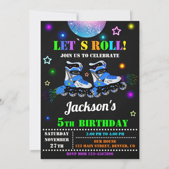 Skating birthday invitation Roller party invite (Front)