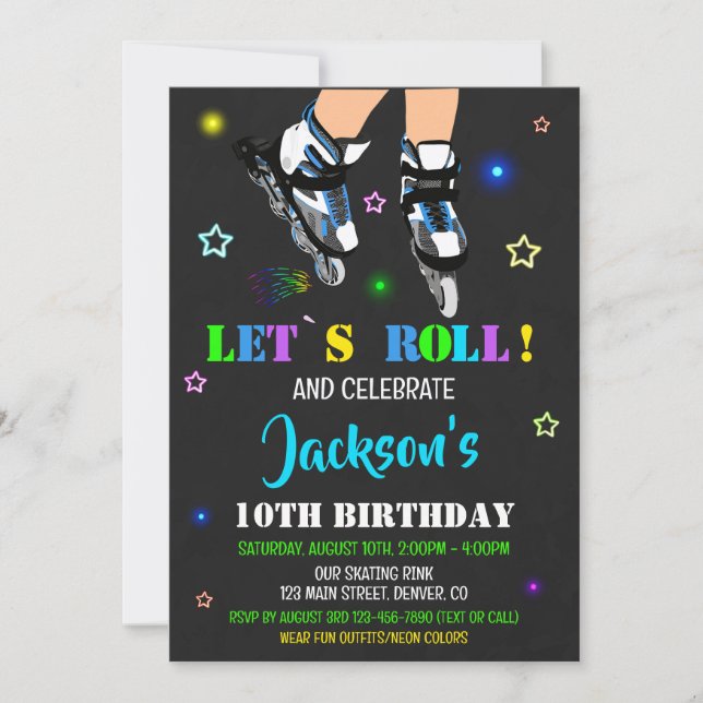 Skating birthday invitation Roller party invite (Front)