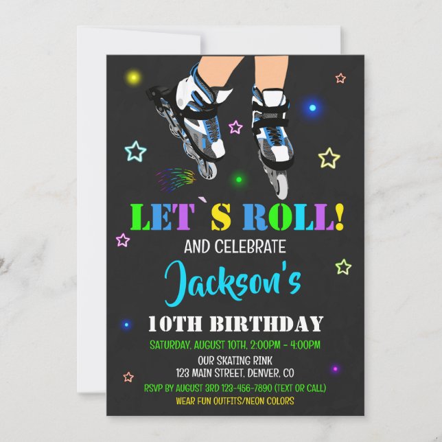 Skating birthday invitation Roller party invite (Front)