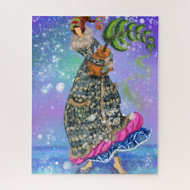 Skating Girl with Christmas Tree Jigsaw Puzzle (Vertical)