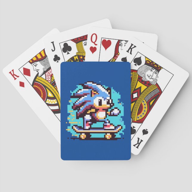 Skating Hedgehog: 8-Bit Pixel Adventure Pixel Art Playing Cards (Back)