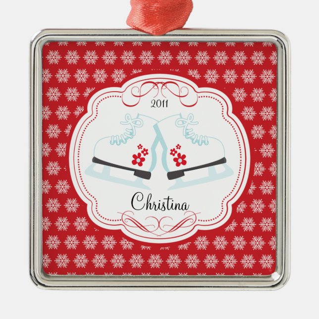 Skating Ice Skates Dated Christmas Ornament (Front)