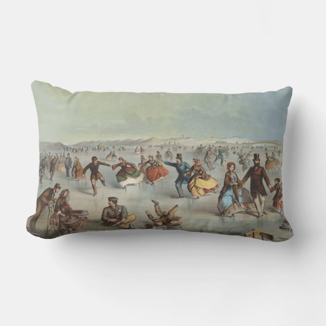 Skating in Central Park, New York Lumbar Pillow (Front)