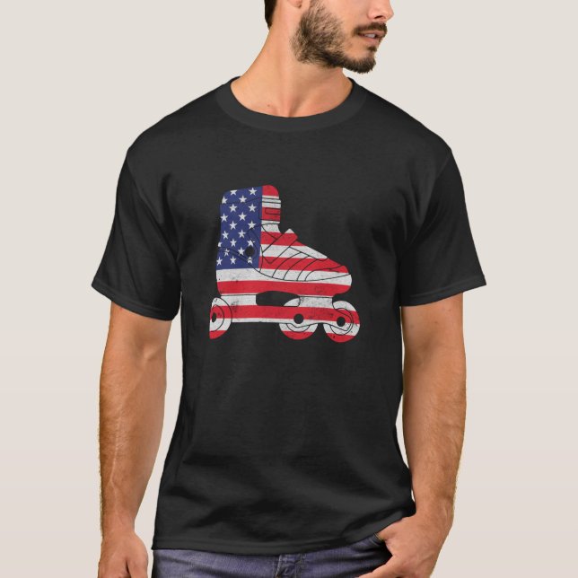 Skating Independence Day Patriotic USA Flag 4th of T-Shirt (Front)
