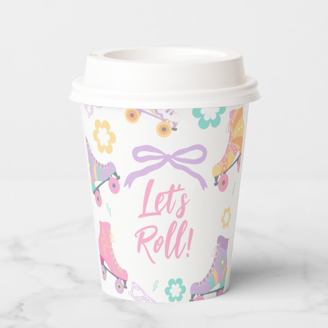 Skating Lets Roll Roller Skate Girl Birthday Paper Cups (Back)