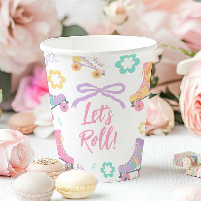 Skating Lets Roll Roller Skate Girl Birthday Paper Cups (Creator Uploaded)