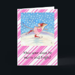 Skating Mouse Pink Christmas greeting card<br><div class="desc">This card is a newer version of one I already have listed,  with a more vibrant candy-cane background.  If you prefer the simpler version,  please check the Christmas Card category of my store.  You can customize the greeting if you'd like.  Matching postage and other items are also available.</div>