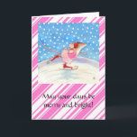 Skating Mouse Pink Christmas greeting card<br><div class="desc">This card is a newer version of one I already have listed, with a more vibrant candy-cane background. If you prefer the simpler version, please check the Christmas Card category of my store. You can customize the greeting if you'd like. Matching postage and other items are also available.</div>