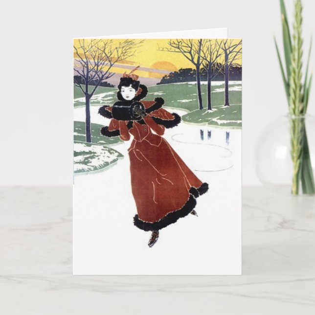 Skating on a river holiday card (Front)