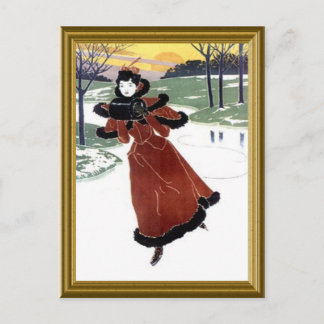 Skating on the frozen river postcard