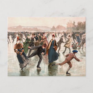 Skating on the Ice Vintage Illustration Postcard